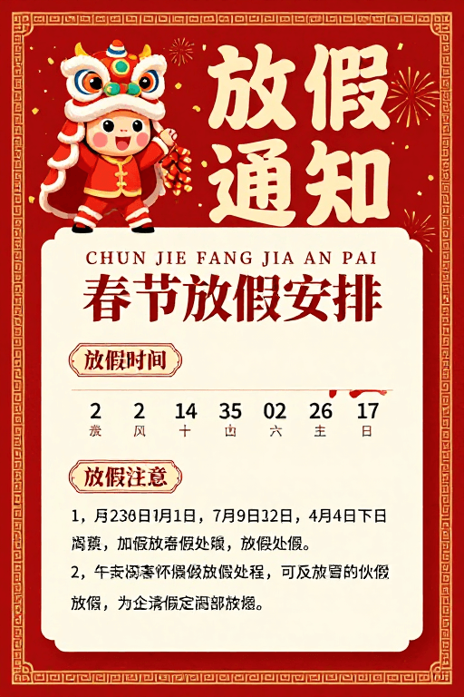 放假通知素材：喜庆中国风春节放假通知海报