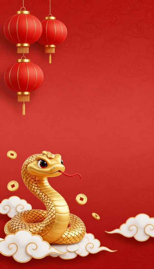 春节主题素材：金蛇献瑞 福满新春：传统中国风春节宣传图