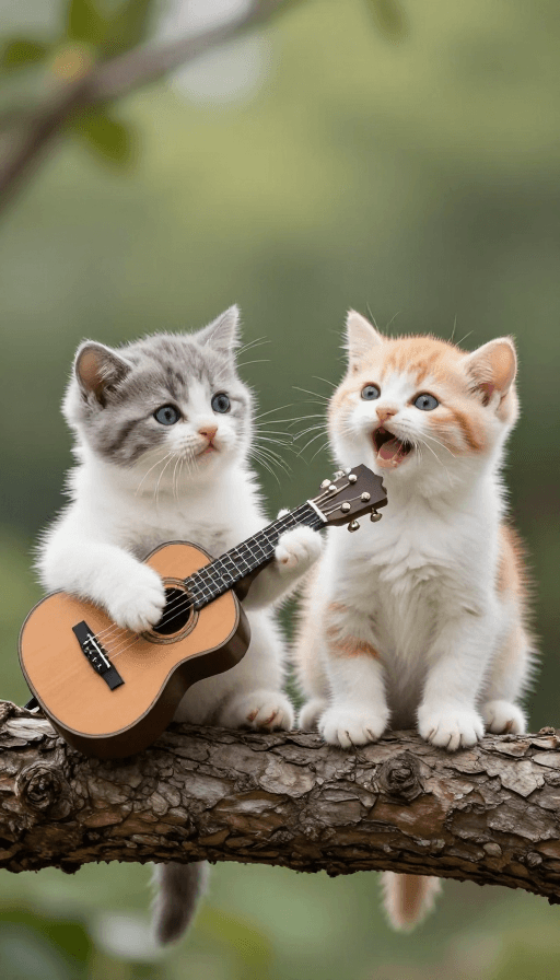 户外场景素材：萌猫弹唱：树枝上的温馨音乐时光