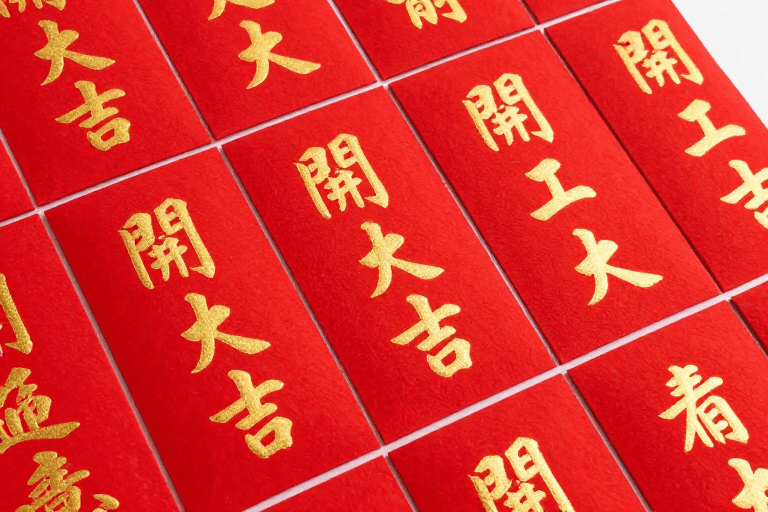 开工大吉素材：新春开工大吉：红色绒面红包艺术照