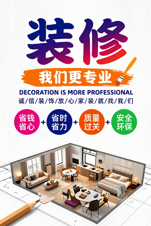 宣传海报素材：现代简约装修服务专业海报