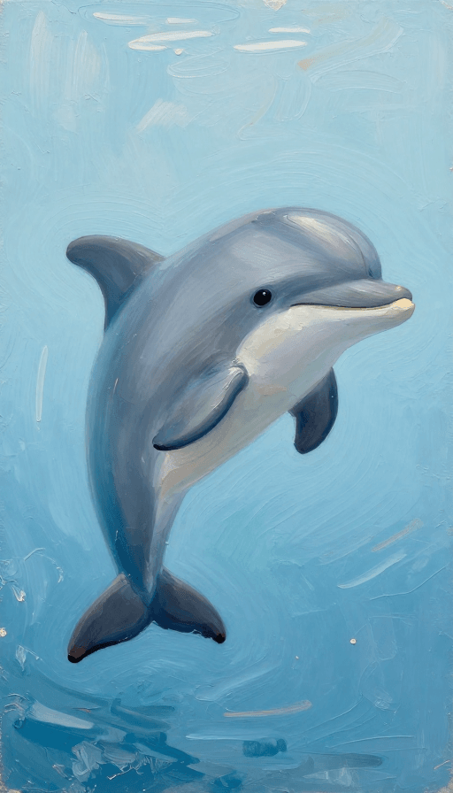 海洋生物素材：迷你海豚的童话油画：可爱与艺术的完美结合