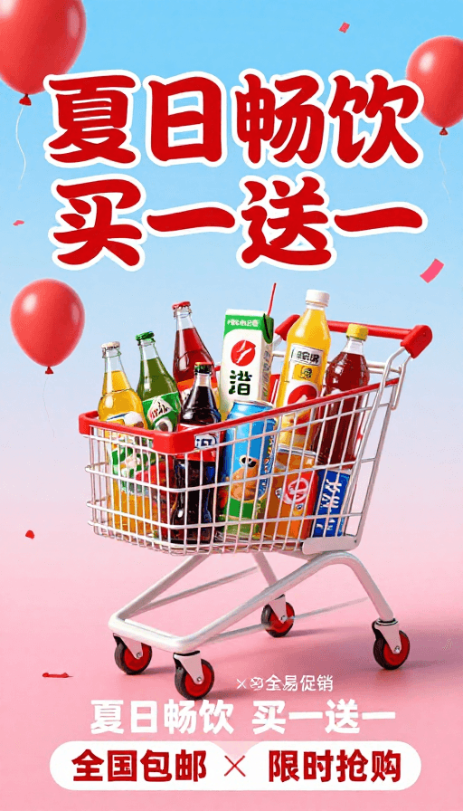彩色渐变素材：夏日畅饮买一送一清凉促销季