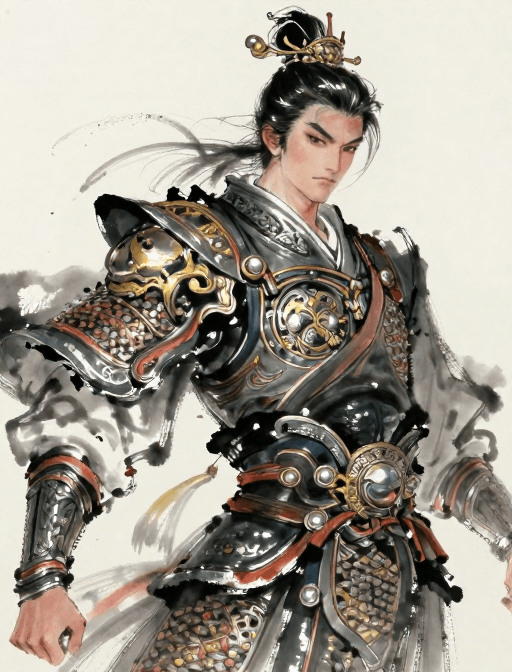 水墨插画素材：血战将军：华丽古风水墨插画