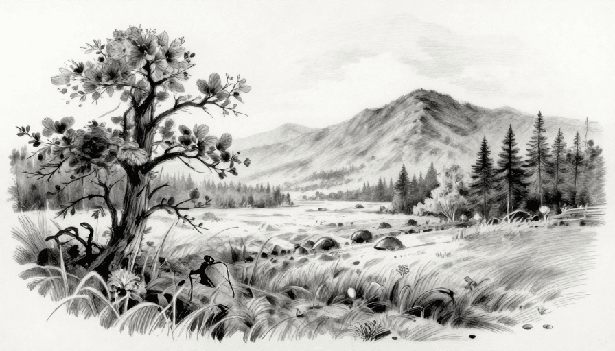 素描素材：高清素描风景：细腻线条勾勒自然之美
