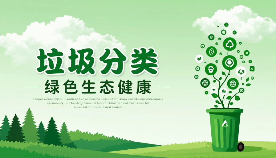 生态插画素材：清新绿色生态海报：垃圾分类与环保宣传