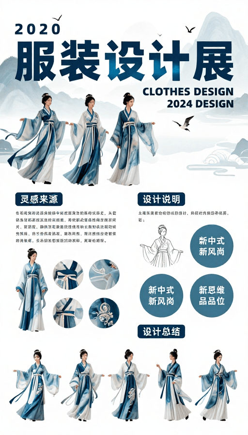 水墨风插画素材：青蓝水墨·新中式毕业系列