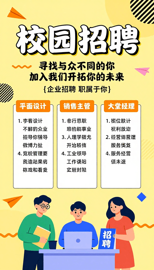 扁平化风格素材：活力校招海报：寻找独特人才开启未来