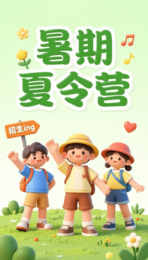 暑期夏令营素材：清新3D卡通暑期夏令营宣传海报