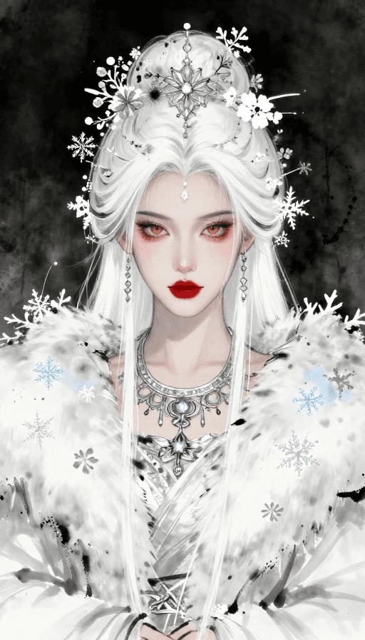 装饰用途素材：冰晶神女：水墨奇幻中的神秘东方女神