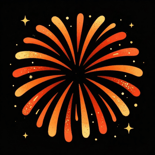 暖色调设计素材：热烈橙红烟花绽放 · 节日庆典插画海报