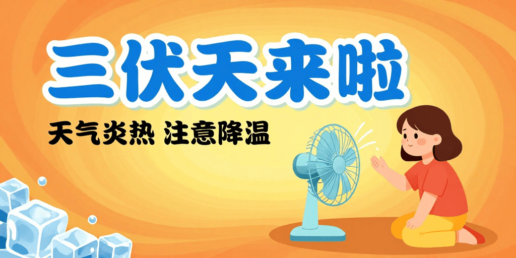 高温预警素材：三伏天来啦：高温预警公益插画海报