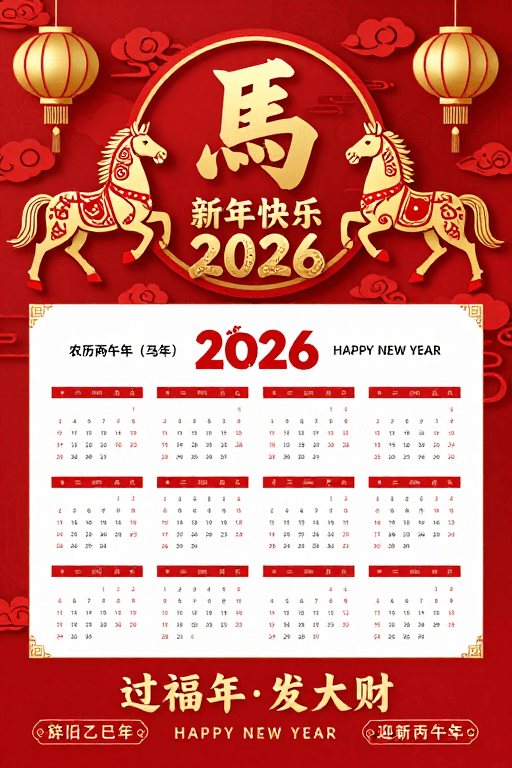 马年素材：2026马年新春：传统剪纸烫金融合中国风海报