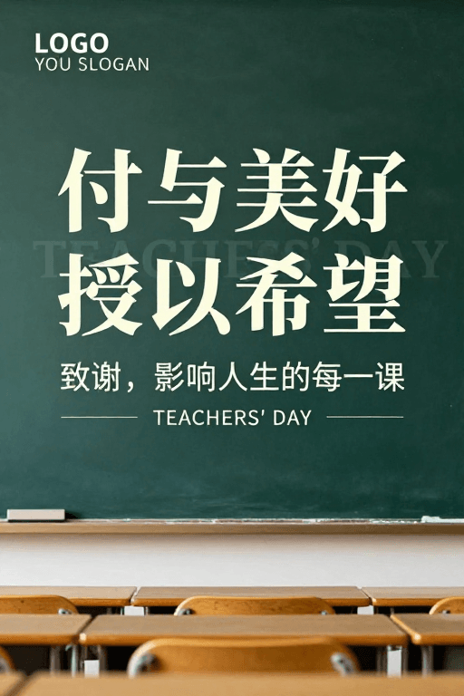 黑板质感素材：教师节海报：付与美好 授以希望
