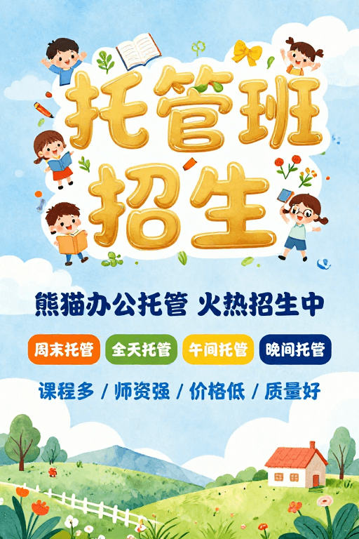 亲子活动素材：童趣水彩风儿童托管班招生海报