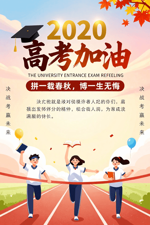 青春活力素材：2020高考励志海报：温暖秋日冲刺梦想的青春活力