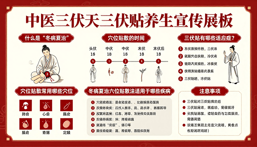 冬病夏治素材：中医三伏贴养生：冬病夏治传统宣传海报