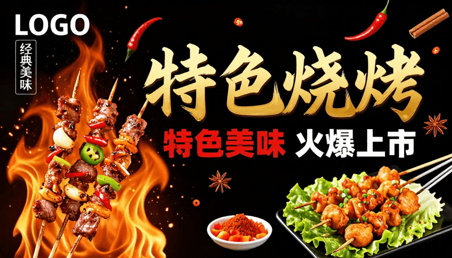 烧烤美食素材：特色烧烤：高燃视觉美食盛宴