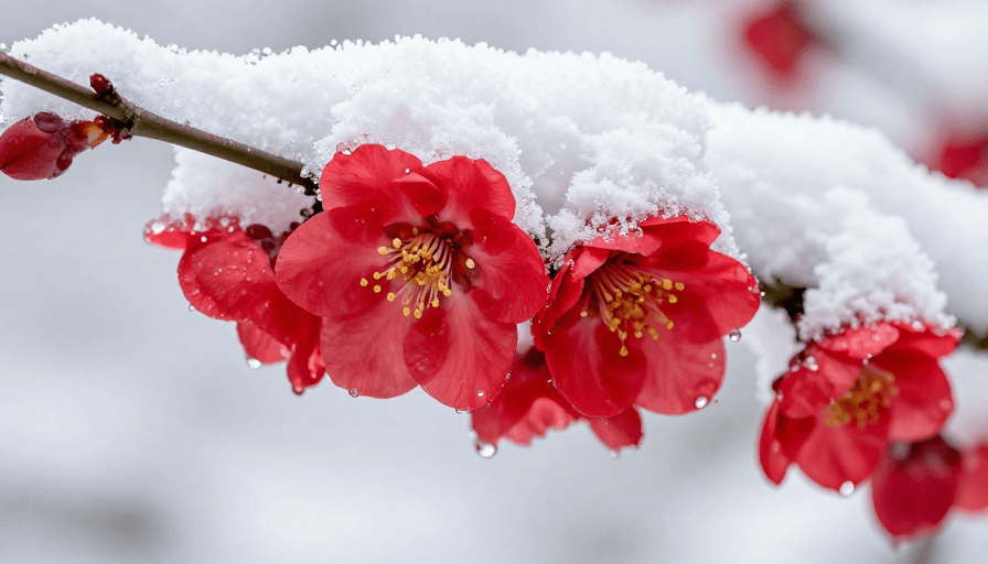 雪中绽放素材：雪映红梅：高清摄影的冬日花卉绝美瞬间