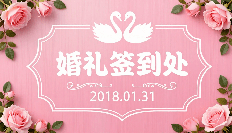 渐变纹理背景素材：粉红浪漫婚礼签到处展板设计