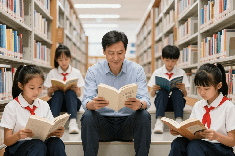 纪实摄影素材：书香传承：师生共读图书馆温馨瞬间