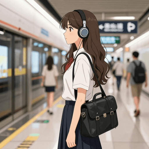 动漫插画素材：夏日地铁通勤女孩：动漫插画展现甜美元素
