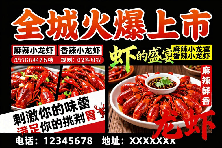 视觉冲击素材：麻辣小龙虾火爆上市，视觉冲击强