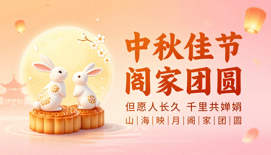 传统国风素材：暖橙粉渐变中秋团圆海报，传统与插画融合的节日视觉盛宴