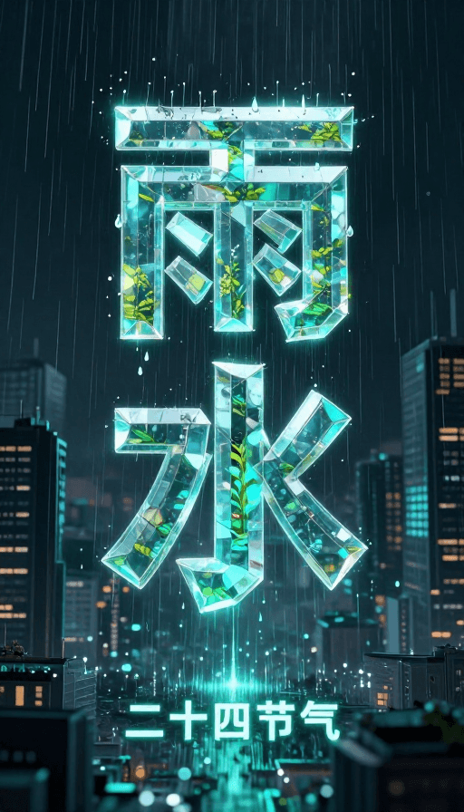 未来感素材：未来赛博低多边形·雨水文字光影特效