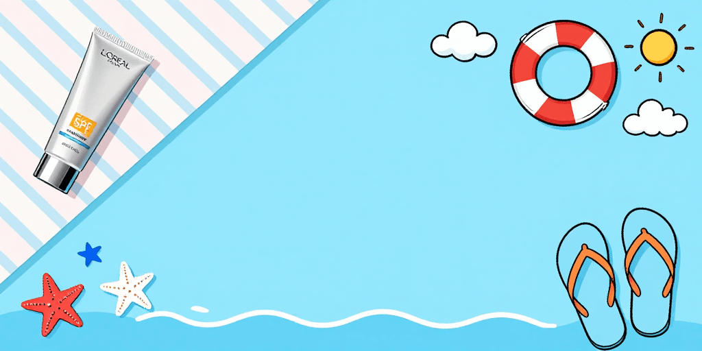 清新配色素材：夏日海滩防晒清新插画宣传图