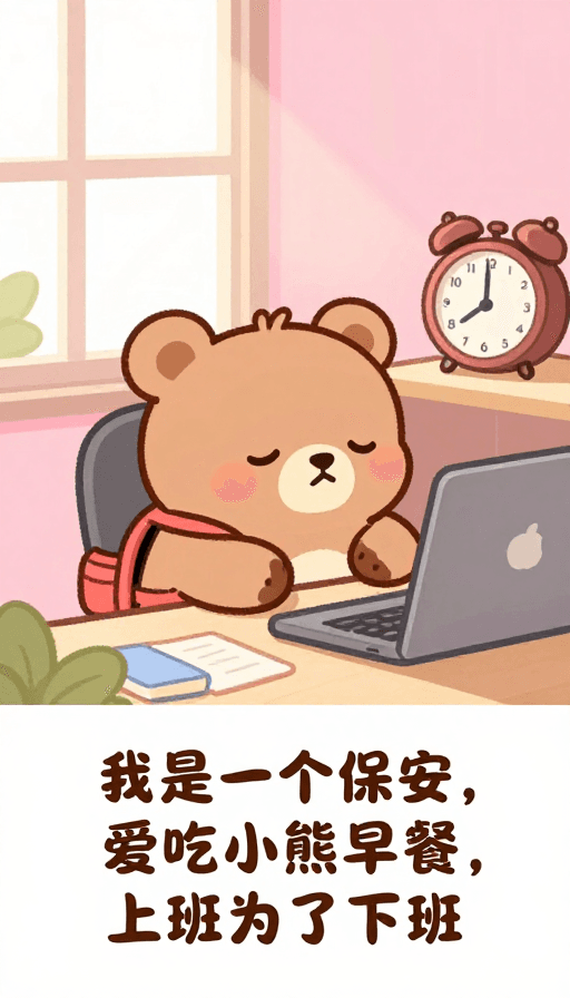 晨光氛围素材：可爱小熊打工插画：晨光里的瞌睡时光