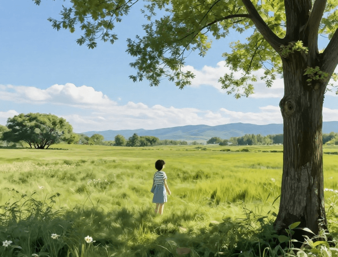 风景插画素材：夏日清凉治愈系风景插画
