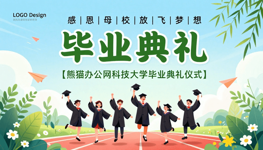 绿色渐变素材：清新活力毕业庆典：青春梦想绽放海报
