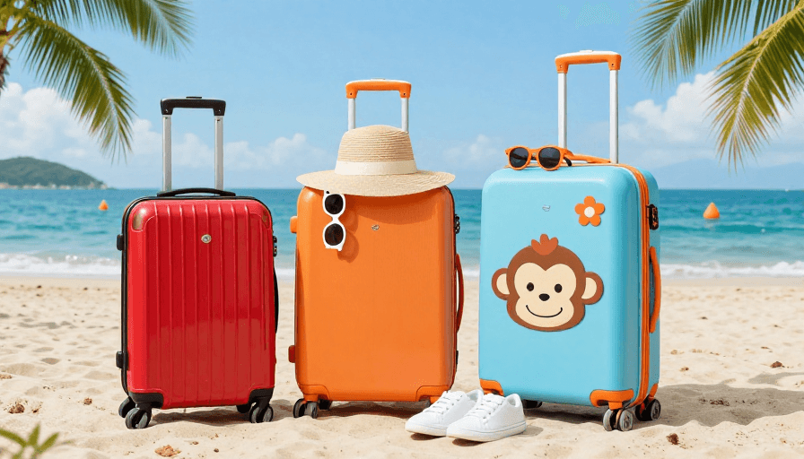 亲子旅行素材：夏日海滩行李箱组合：童趣与时尚的完美邂逅