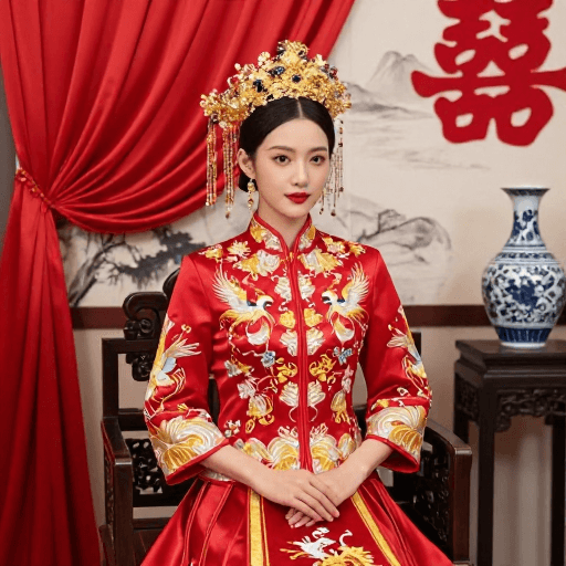 古风摄影素材：红装华服迎喜宴：中式新娘古典美照