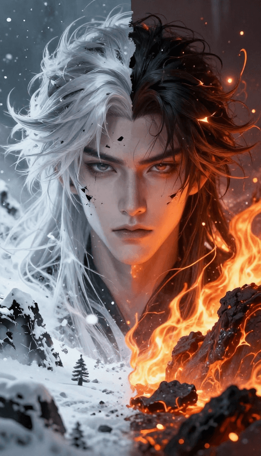 OC渲染素材：双界神人：冰雪熔岩中的破碎之美