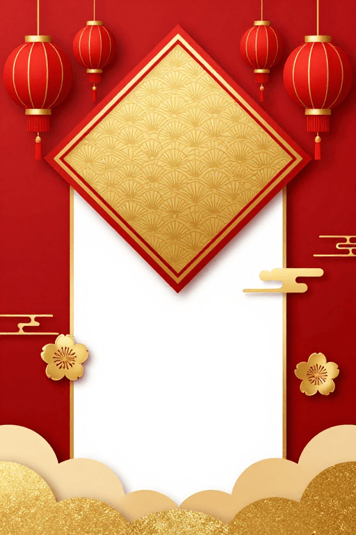 春节背景素材：红金立体剪纸·传统中式节庆背景设计