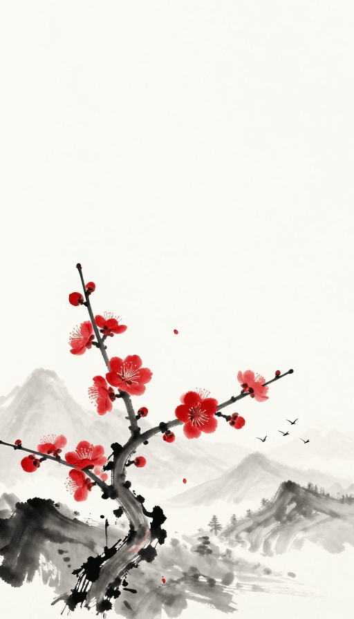 艺术插画素材：水墨梅花意境图：中国风背景艺术