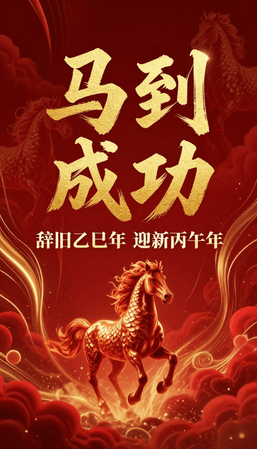 金红配色素材：金红中国风新年庆典：马到成功 辞旧迎新
