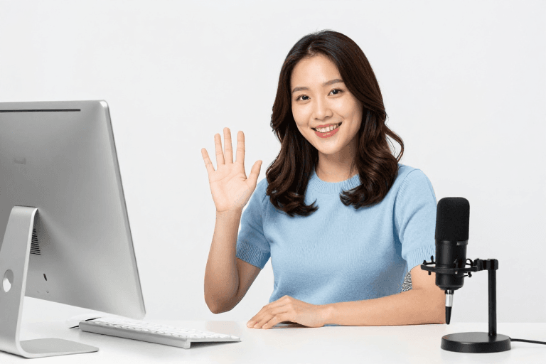 办公场景素材：亚洲女性专业客服微笑致意，高清摄影宣传