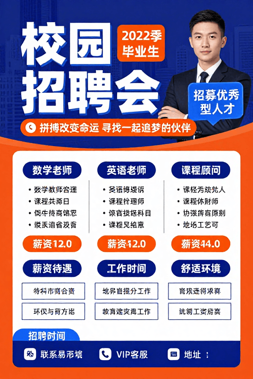人才招募宣传素材：现代商务校园招聘会海报：专业活力并重