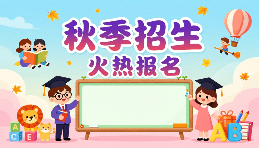 Q版设计素材：秋日萌趣招生海报：暖色调插画吸引报名