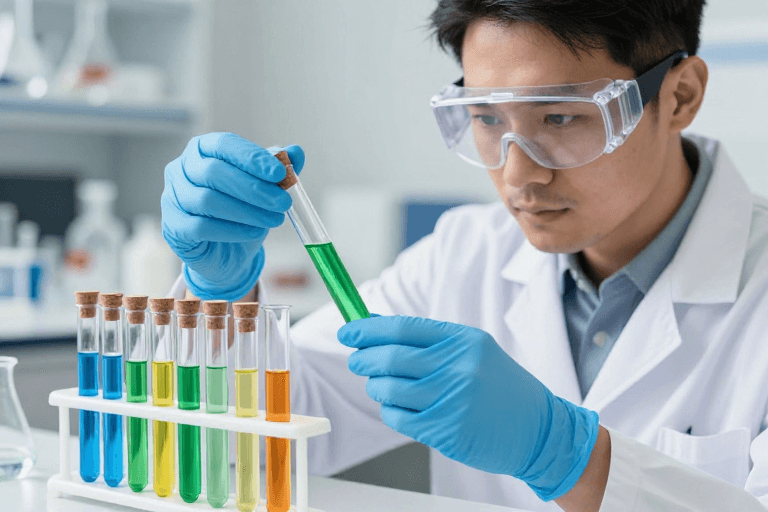 化学试剂素材：科研人员专注实验瞬间高清摄影