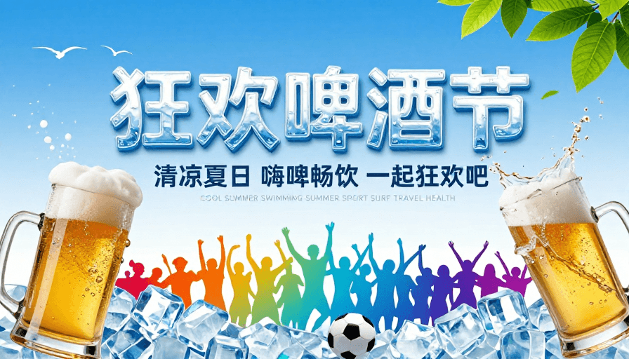 运动元素素材：清凉夏日狂欢啤酒节·冰块质感视觉盛宴