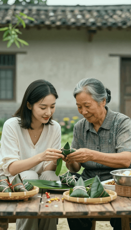 家庭团圆素材：祖孙共粽·岁月静好：电影质感乡村端午温情瞬间