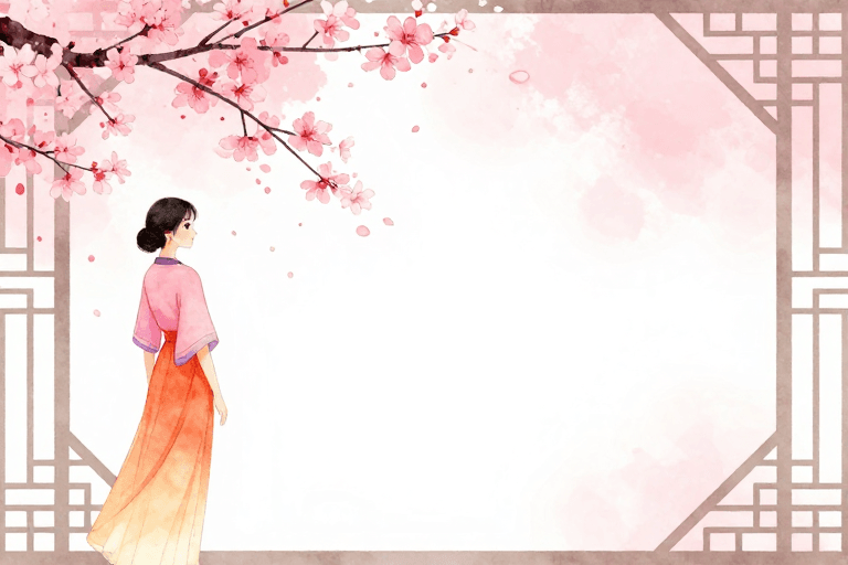 樱花背景素材：柔彩樱韵：东方古典美人春日回眸