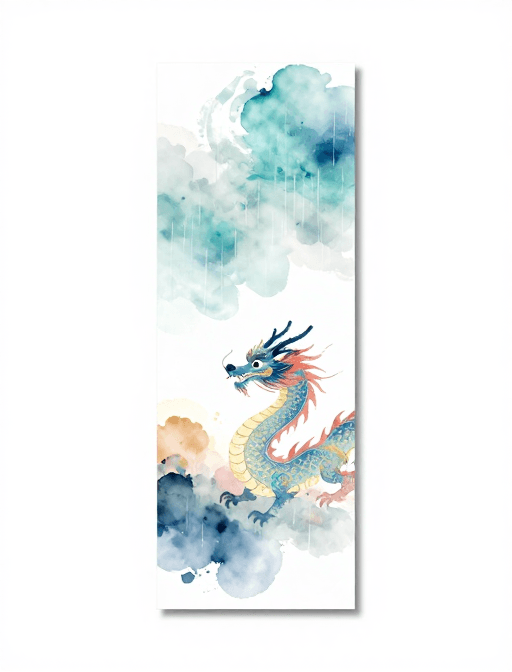 中国龙素材：春韵龙舞：淡雅水墨诗意书签艺术画