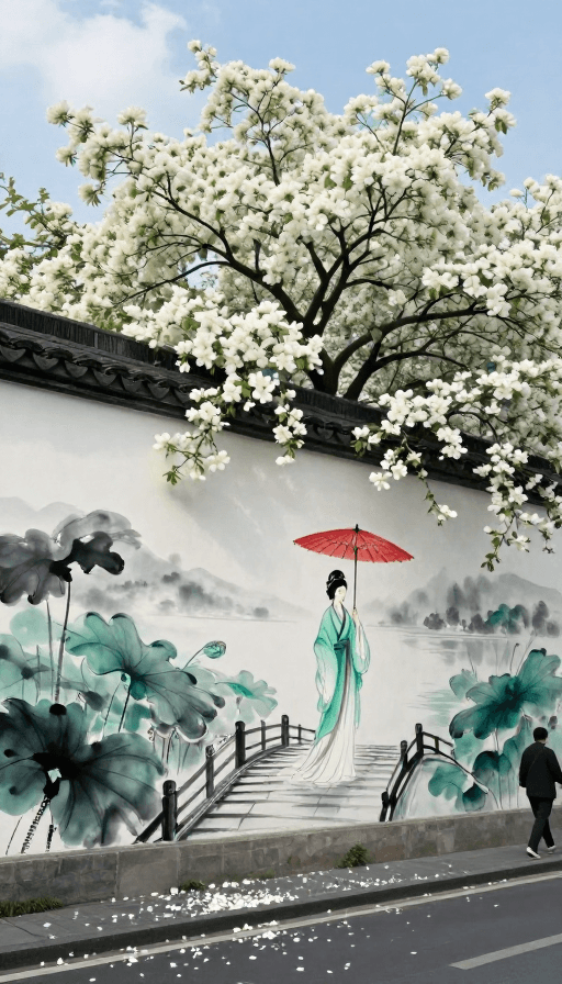 水墨风素材：林风眠风·白蛇断桥：街头水墨画卷