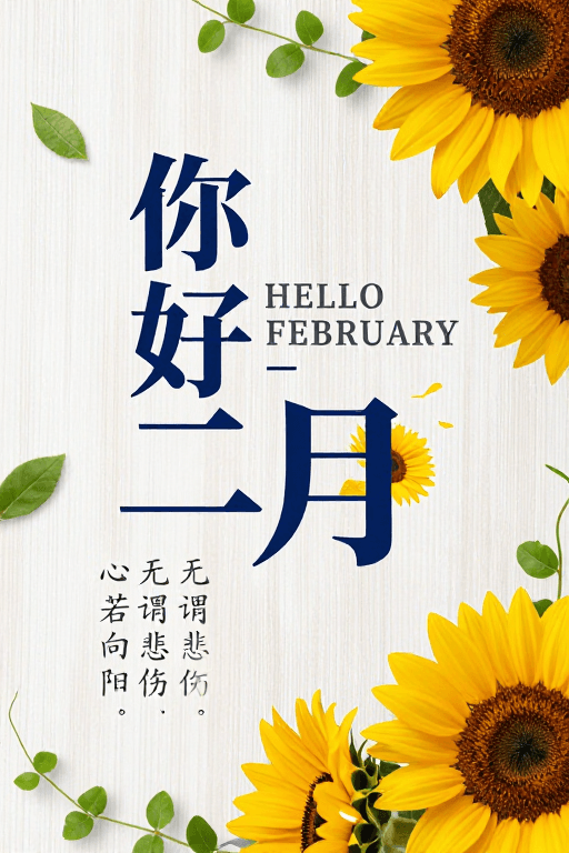 社交媒体素材：清新文艺二月海报：你好二月温暖治愈