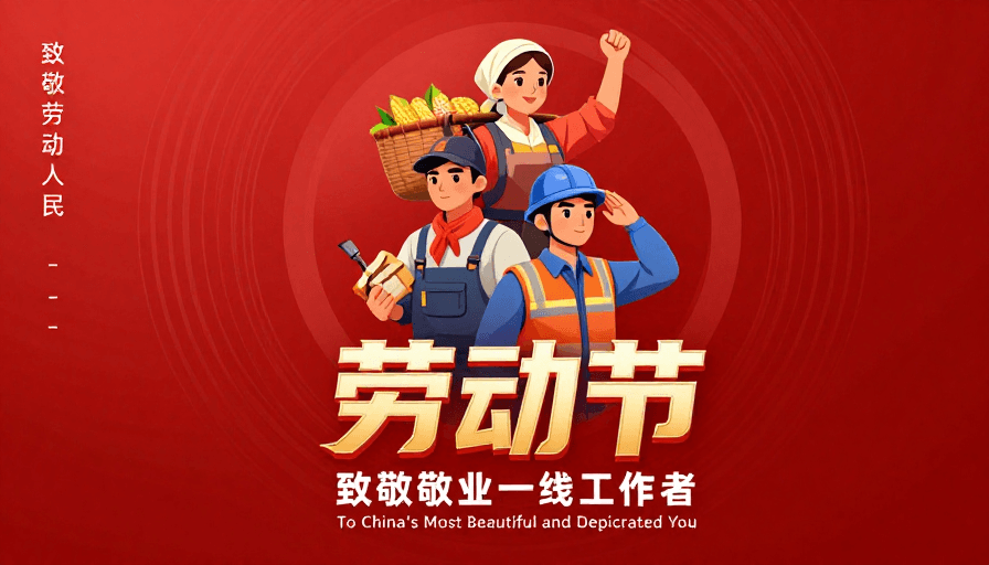 海报设计素材：红色插画劳动节海报：致敬劳动者